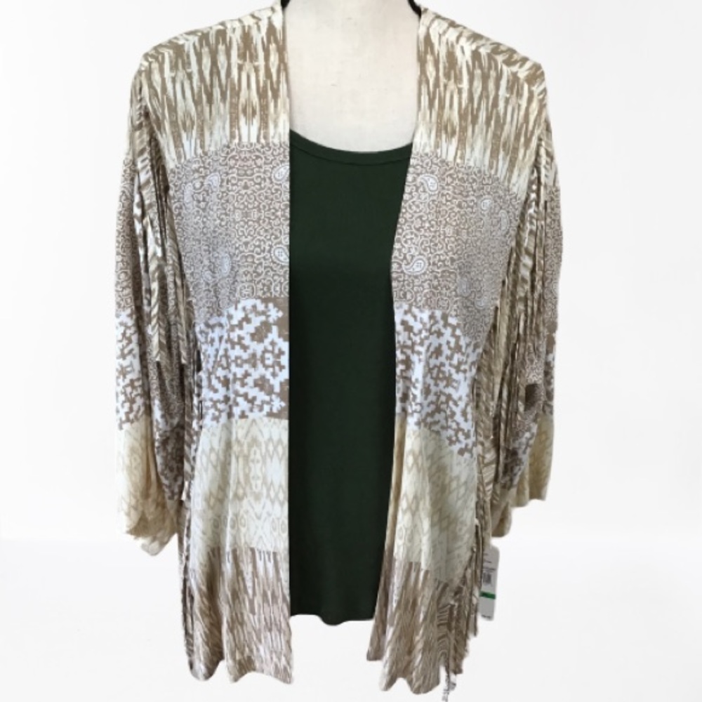 Ruby Rd kimono style top fringe PL NWT
